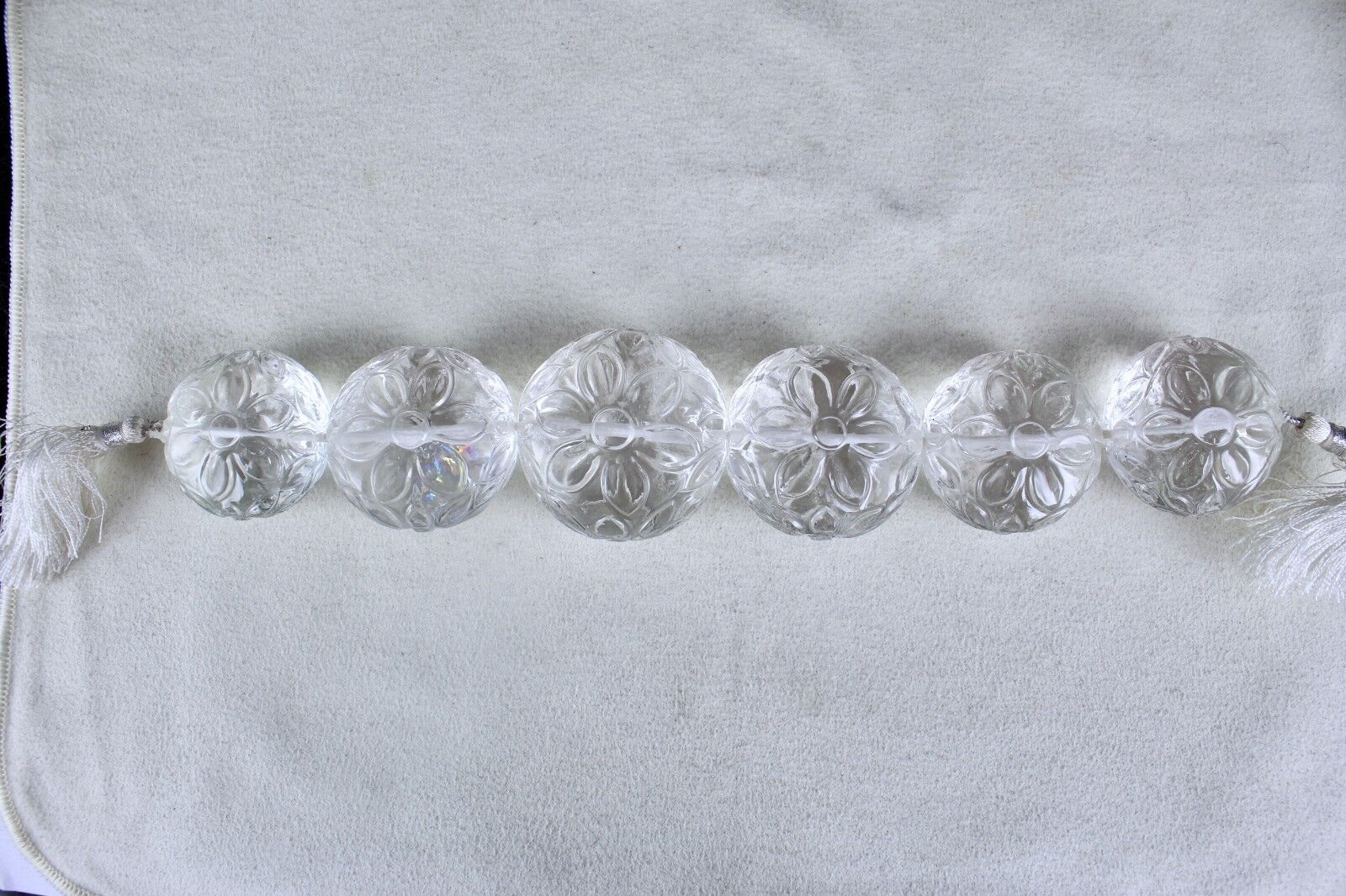 Natural White Rock Crystal Quartz Bead Carved Round 6 Pc 1190 Ct Gemstone Design