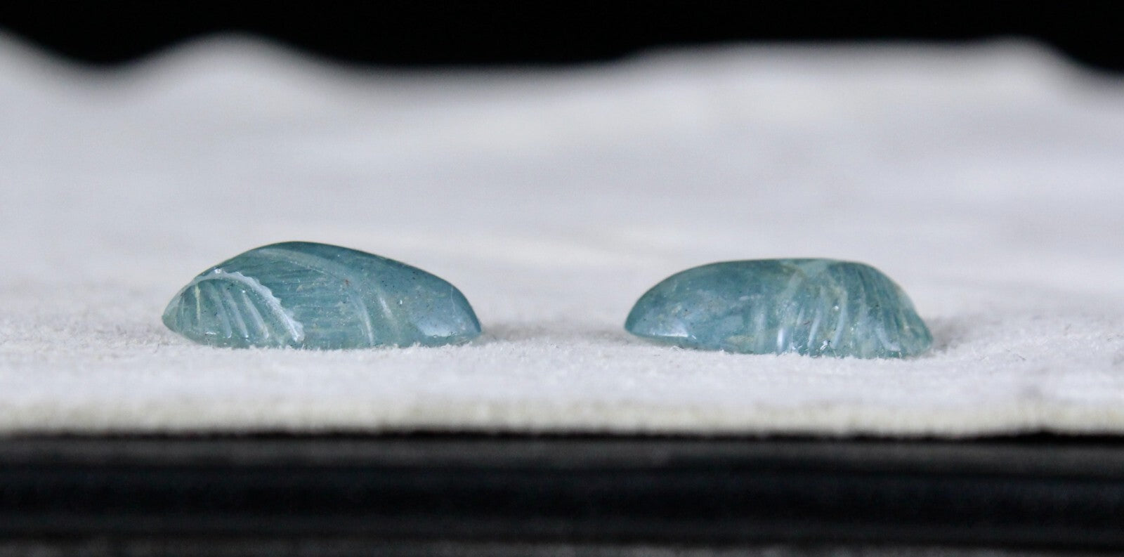 Natural Blue Aquamarine 13.60ct Carved Leaves Gemstone Pair For Earrings