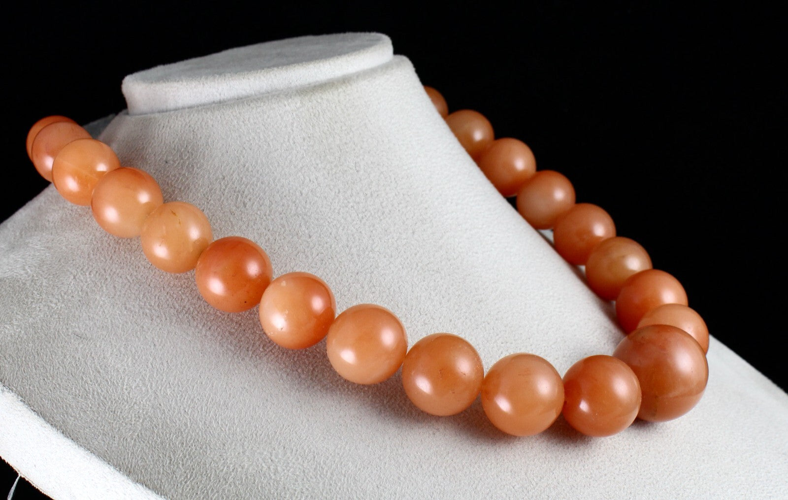 Natural Orange Quartz Necklace 1553 Ct Round Beads Sterling Silver Clasp