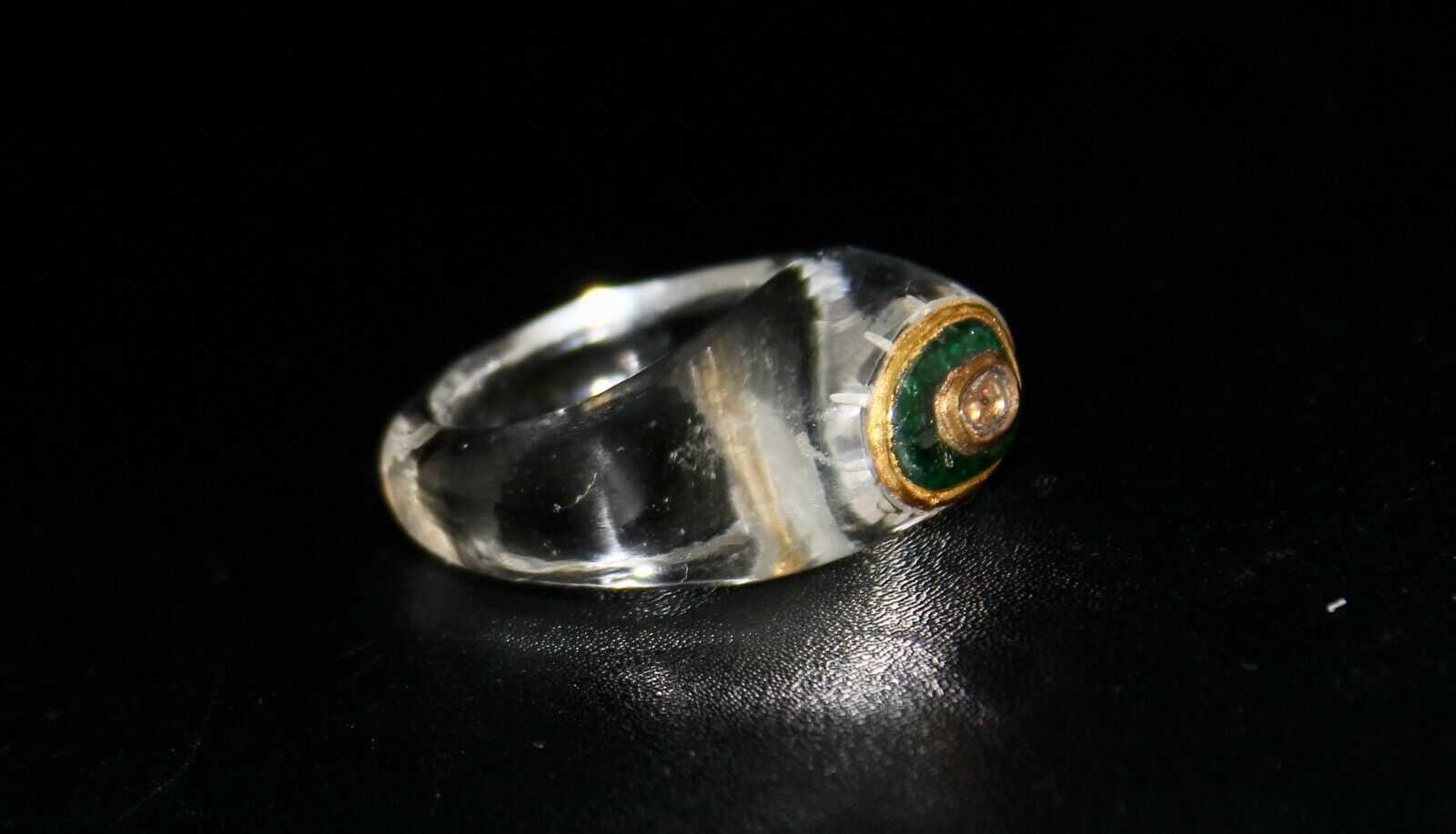 ANTIQUE NATURAL CRYSTAL QUARTZ DIAMOND EMERALD 22K GOLD ETHNIC FASHION RING