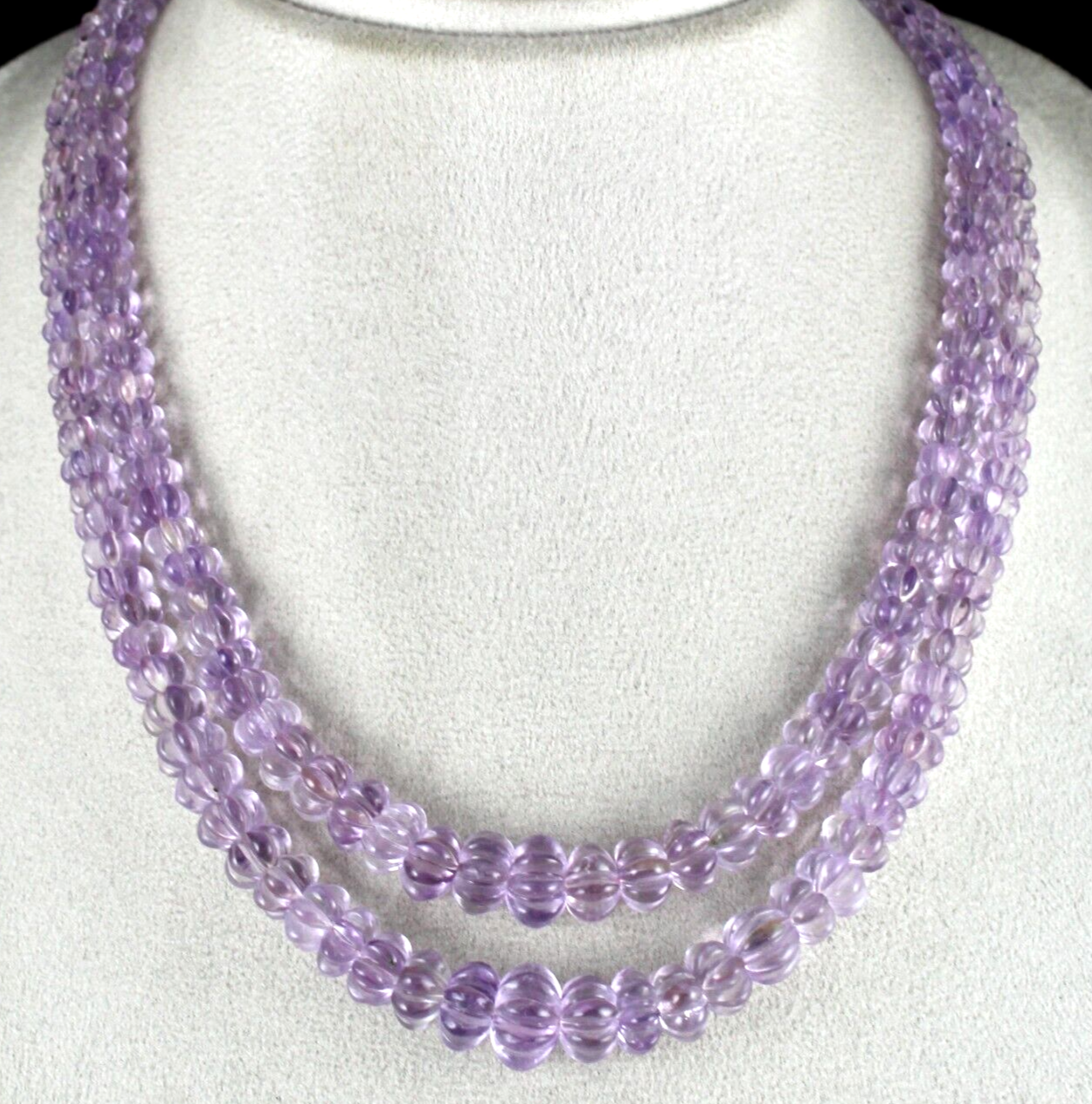 Certified Natural Pink Amethyst 461 Ct Carved Beads Necklace 2 Line For Women