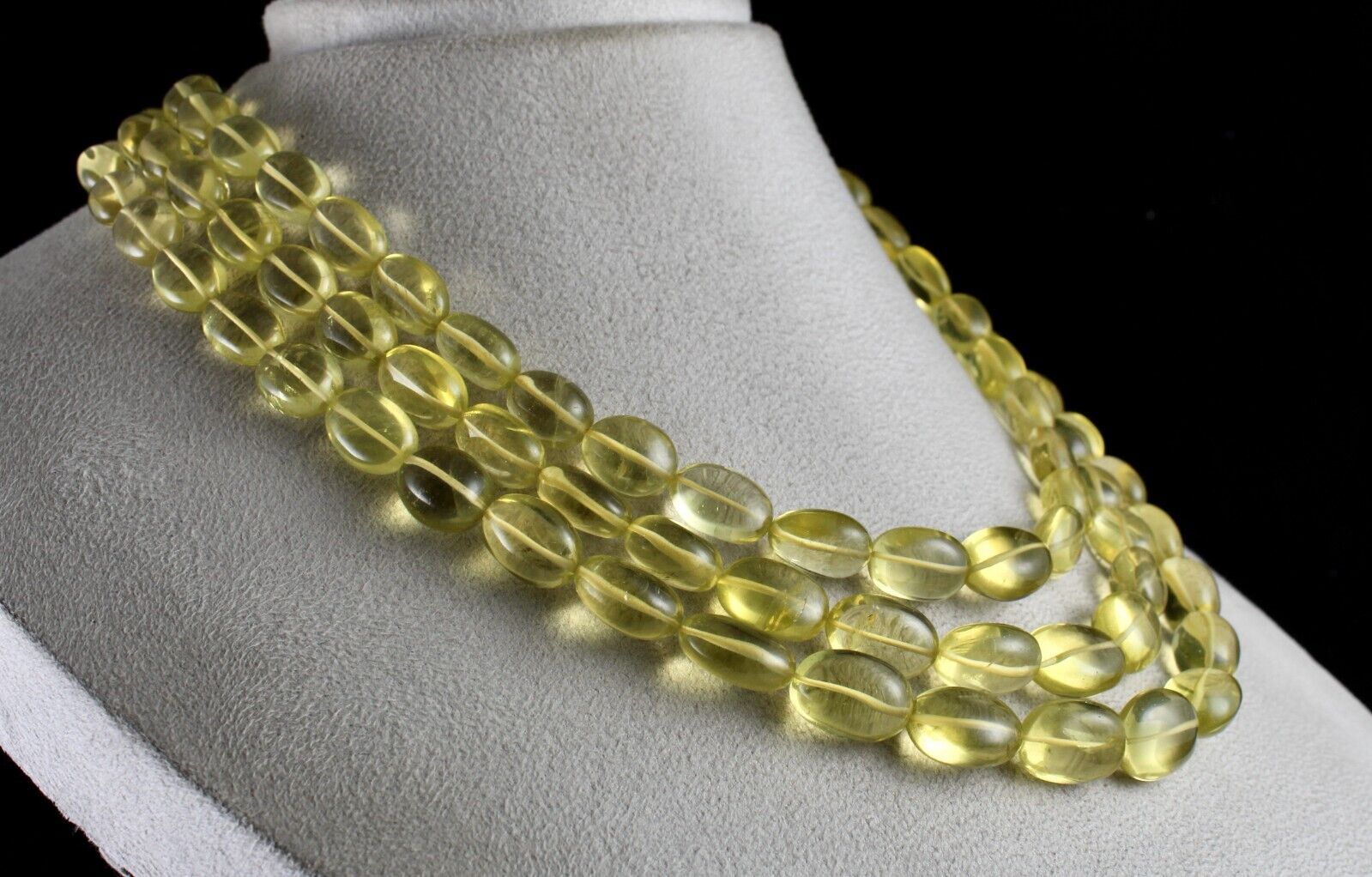 NATURAL LEMON QUARTZ BEADS LONG 3L 846 CT SEMI PRECIOUS YELLOW GEMSTONE NECKLACE