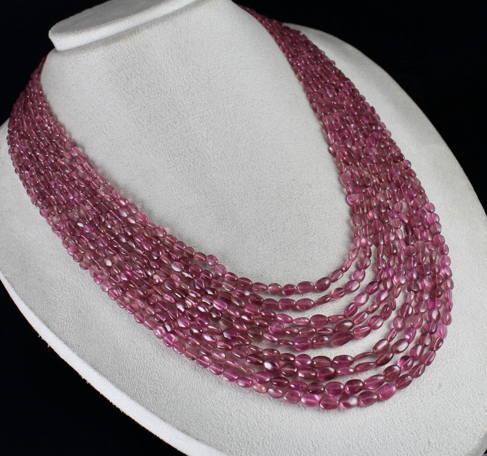 NATURAL PINK TOURMALINE BEADS CABOCHON 9 L 580 CT GEMSTONE STATEMENT NECKLACE