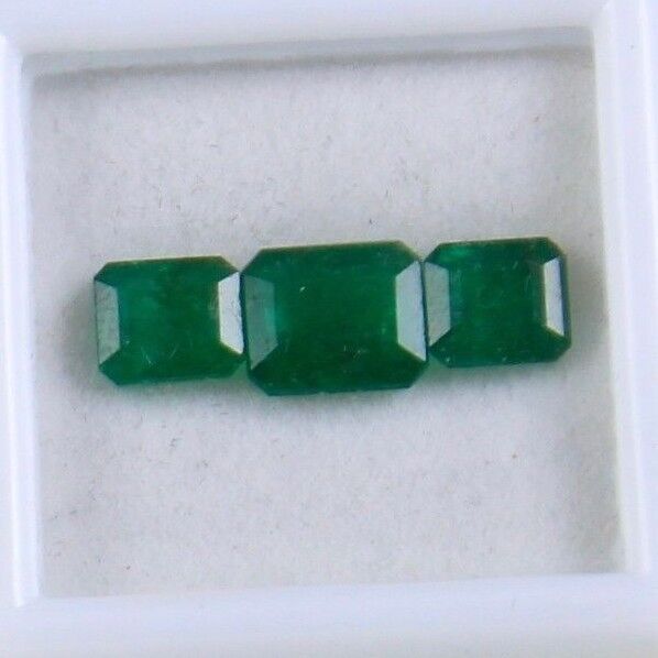 NATURAL ZAMBIAN EMERALD OCTAGON CUT GEMSTONE 3 PIECES 3.42 CARATS FOR DESIGNING