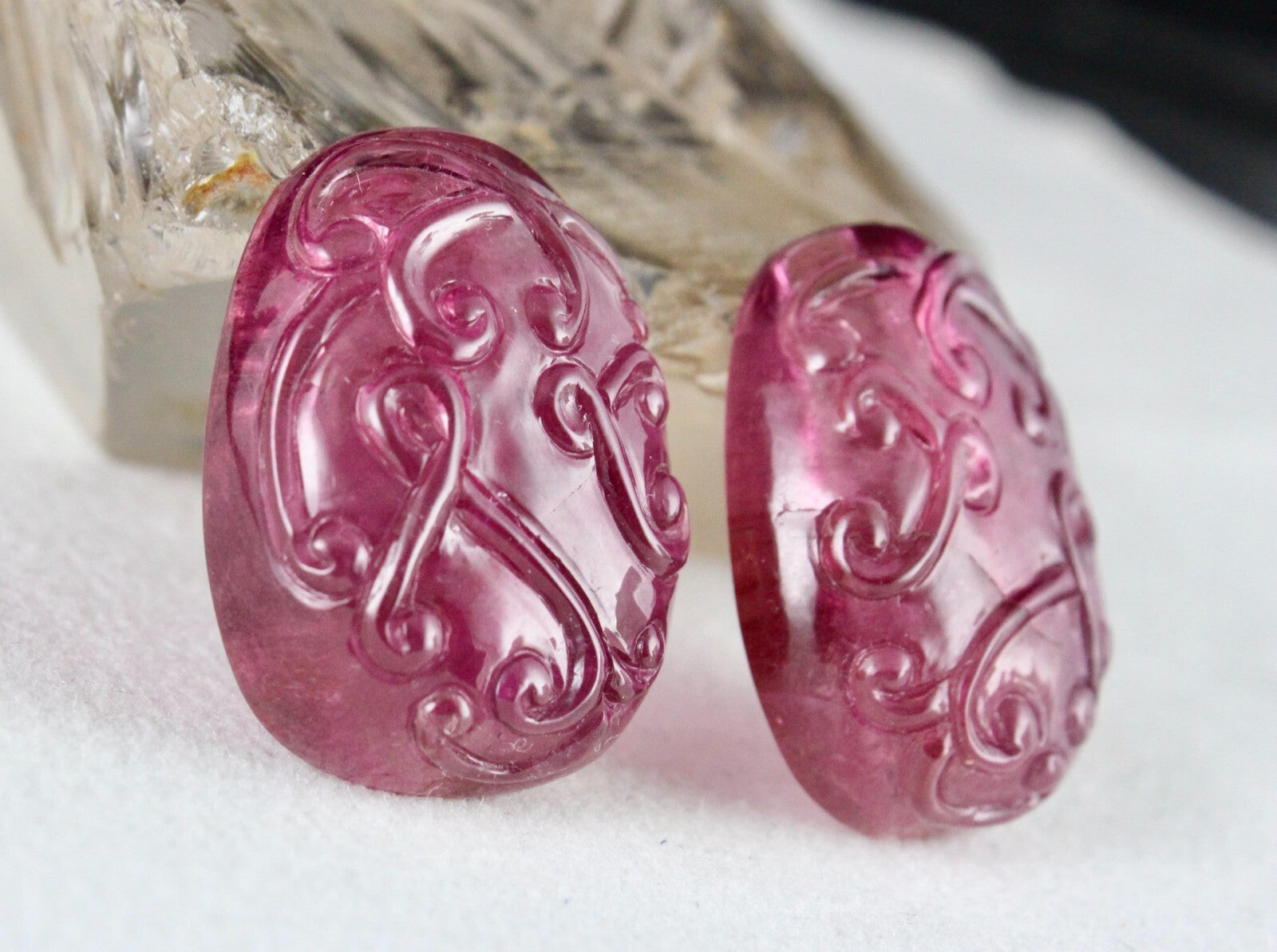 Certified Natural Rubellite Tourmaline 104.74 Ct Engraved Gemstone Earrings