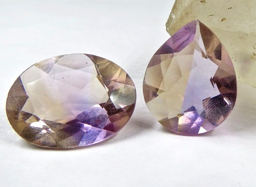 NATURAL AMETRINE CUT OVAL & PEAR 2 PCS 24.30 CARATS GEMSTONES FOR RING & PENDANT