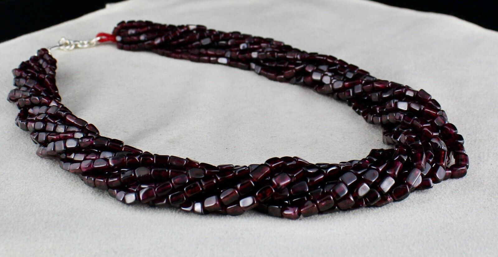 NATURAL RED GARNET BEADS SQUARE 10 L 1085 CTS GEMSTONE LADIES FASHION NECKLACE