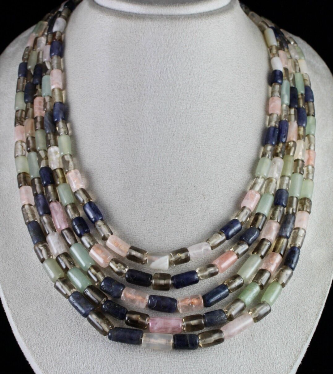 Multi Natural Semi Precious Tube Beads Gemstone Necklace 5 L 1189 Ct