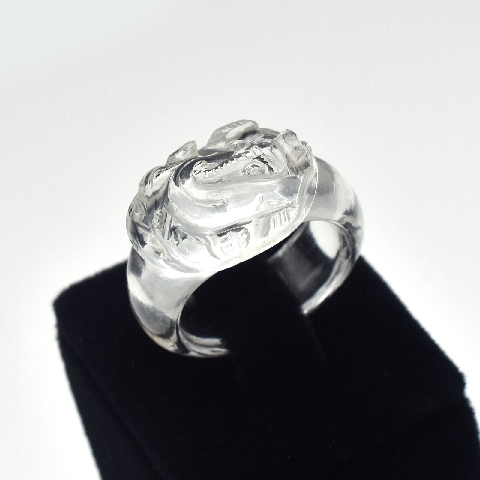 Divine Natural Rock Crystal Quartz Ganesha 41 Ct Carved Gemstone Men Women Ring