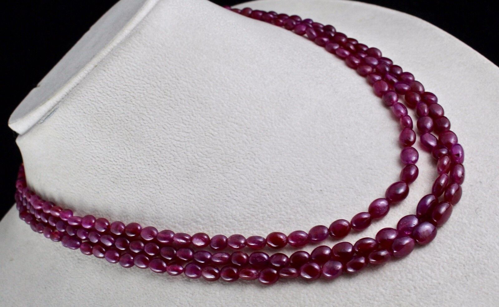 NATURAL UNTREATED RUBY BEADS LONG CABOCHON 3 LINE 318 CTS GEMSTONE NECKLACE 