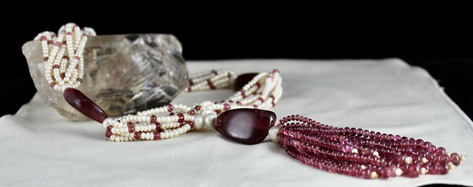Certified Natural Pink Tourmaline 922ct Pearl Beads Fancy Gemstone Necklace