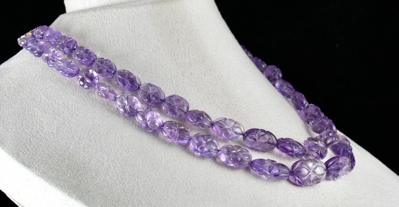 ANTIQUE NATURAL AMETHYST BEADS CARVED 2 LINE 478 CARATS GEMSTONE FINE NECKLACE