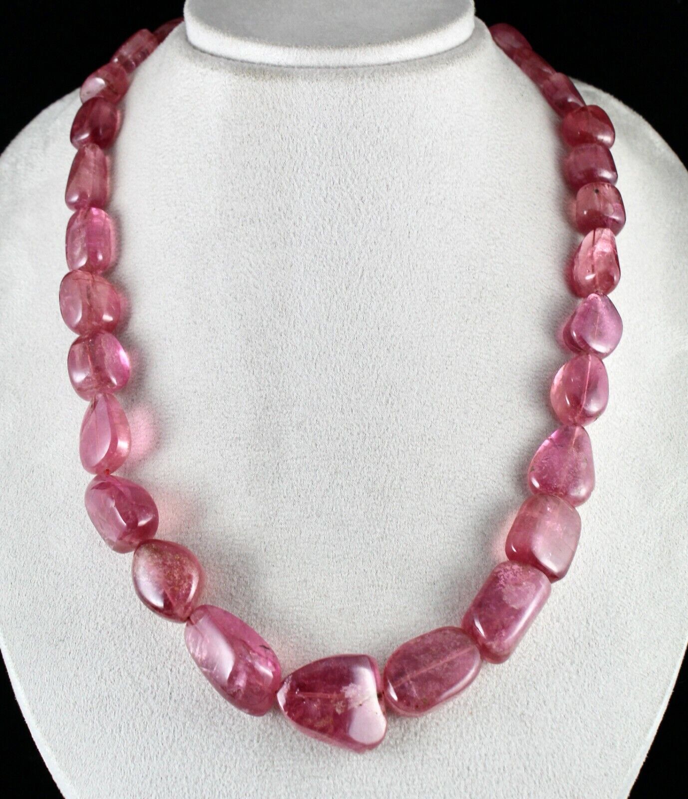 Natural RUBELLITE Pink TOURMALINE Beads NECKLACE 989 Cts Gemstone Smooth Nuggets