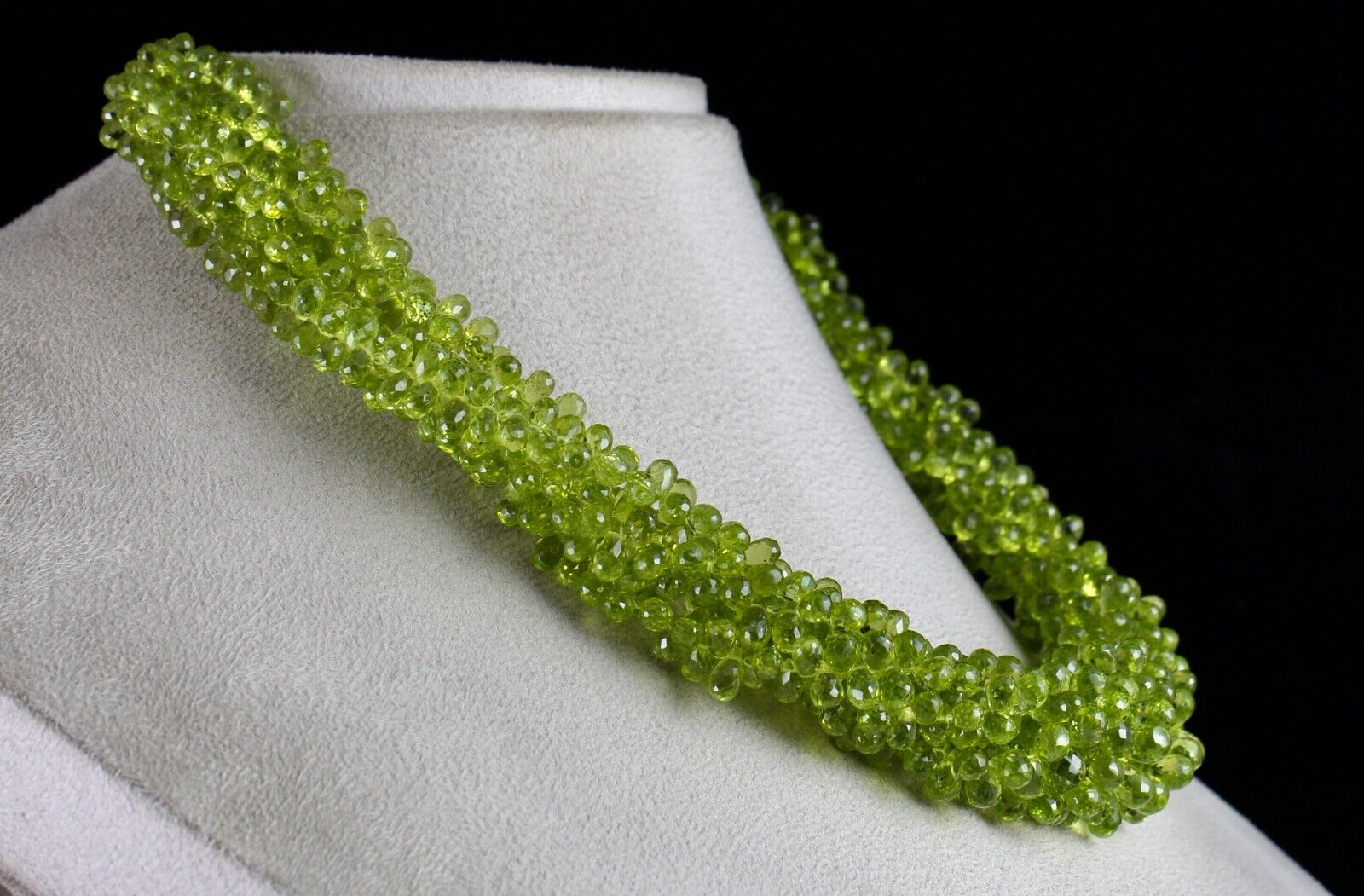 Natural Peridot Beads Tear Drops 5 Line 892 Cts Gemstone Silver Fashion Necklace