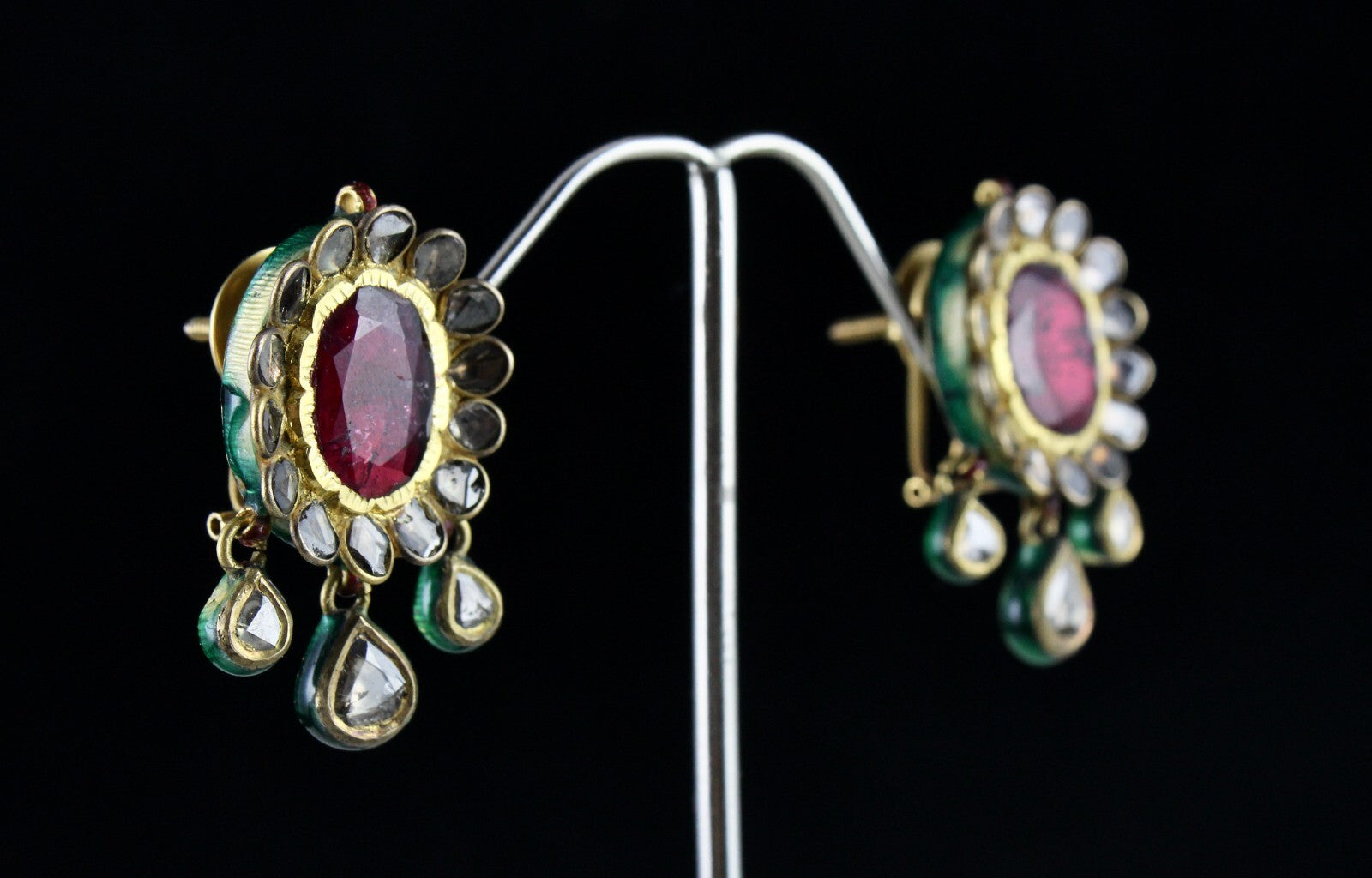 Certified Antique Jadau Natural Diamond 302ct 18k Gold Oval Pendant Earring Set