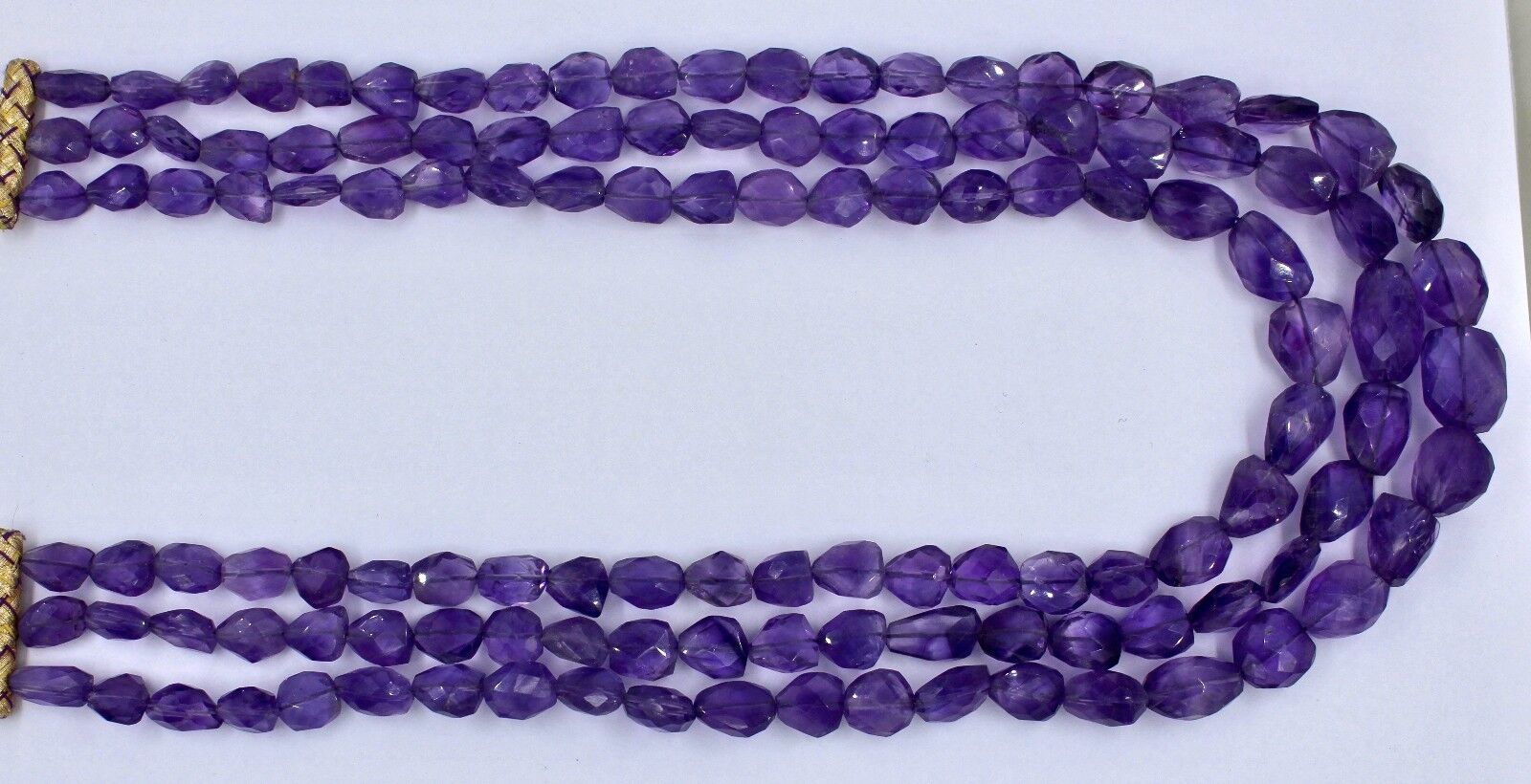 NATURAL PURPLE AMETHYST BEADS FACETED NUGGET 3 LINE 833 CARATS GEMSTONE NECKLACE