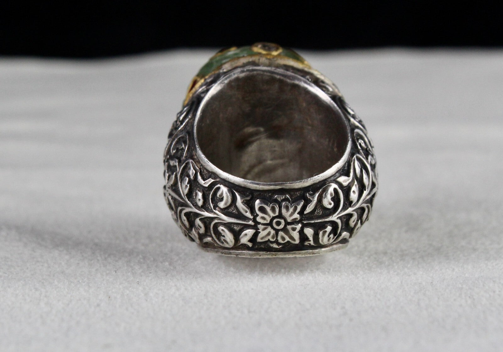 Antique Colombian Emerald 10ct Natural Diamond Ruby Sterling Silver Ring