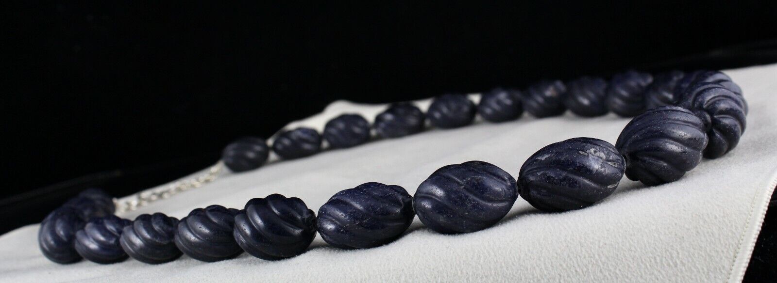 Blue Jade Carved Beaded Necklace 1 Line 1301 Carats Natural Stone Silver Clasp