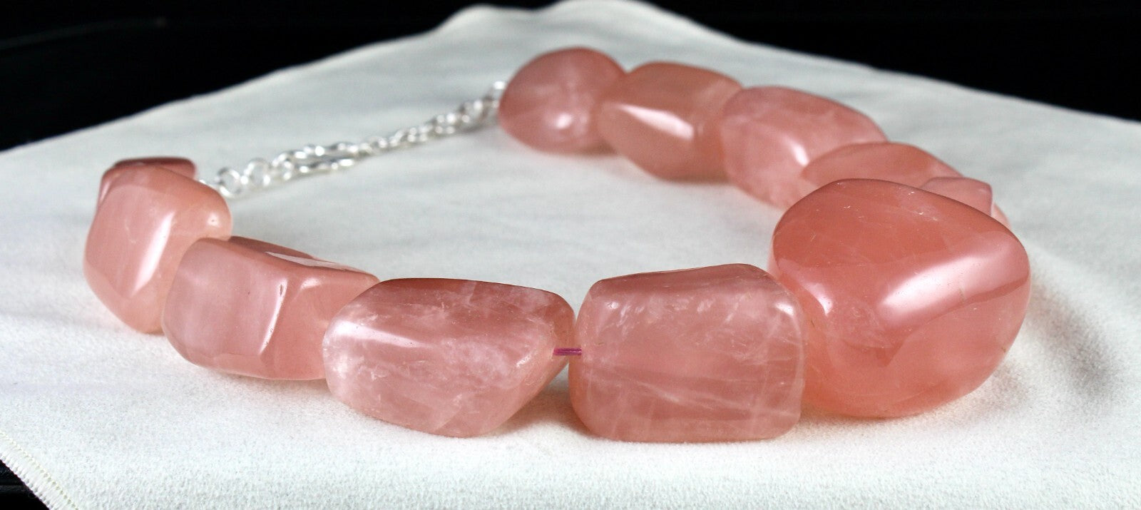 Certified Natural Rose Quartz Tumble Beads Necklace 2597 Ct Sterling Silver