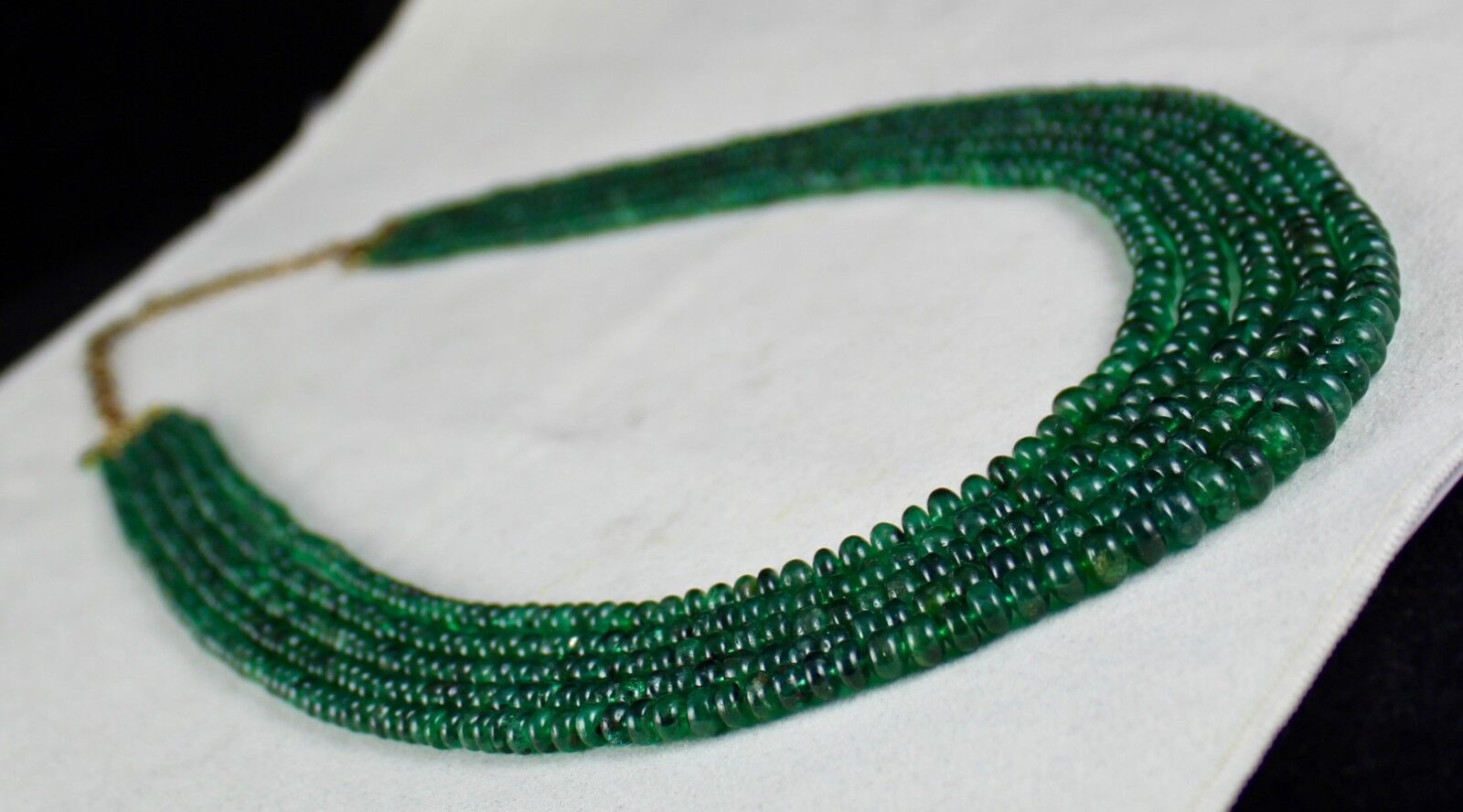 NATURAL UNHEAT EMERALD BEADS ROUND  5 LINE 386 CARATS GEMSTONE LADIES NECKLACE 