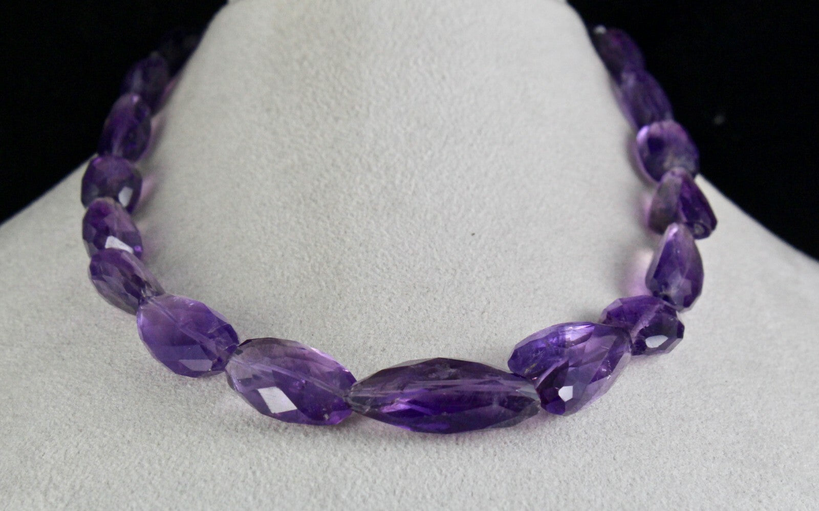Fine 528 Ct Natural Amethyst Beads Necklace Faceted Gemstone Sterling Silver