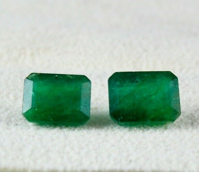 NATURAL EMERALD OCTAGON CUT PAIR GEMSTONE 2 PCS 3.57 CTS DESIGNING EARRING