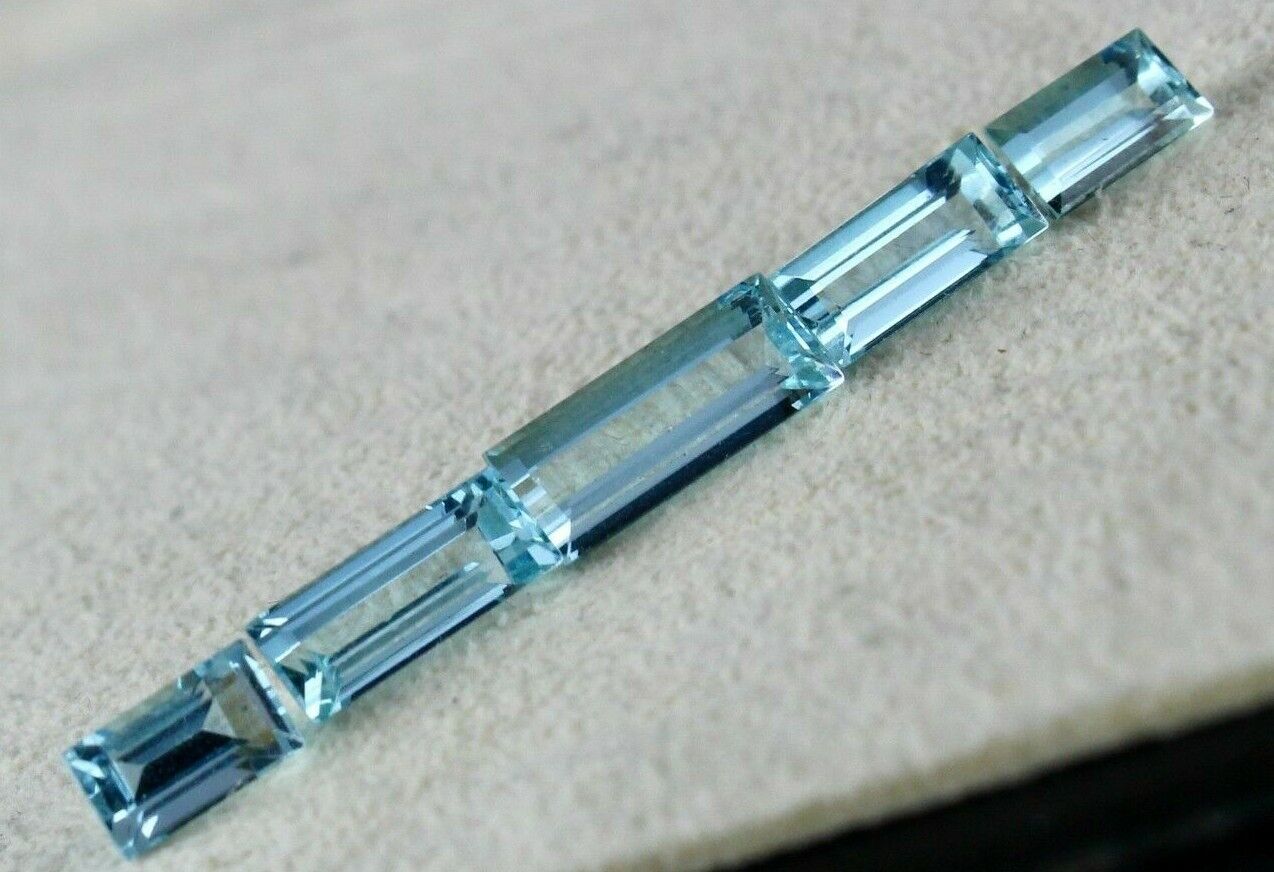 NATURAL AQUAMARINE BAGUETTE CUT 5 PCS 5.99 CTS GEMSTONE DESIGNING RING PENDANT