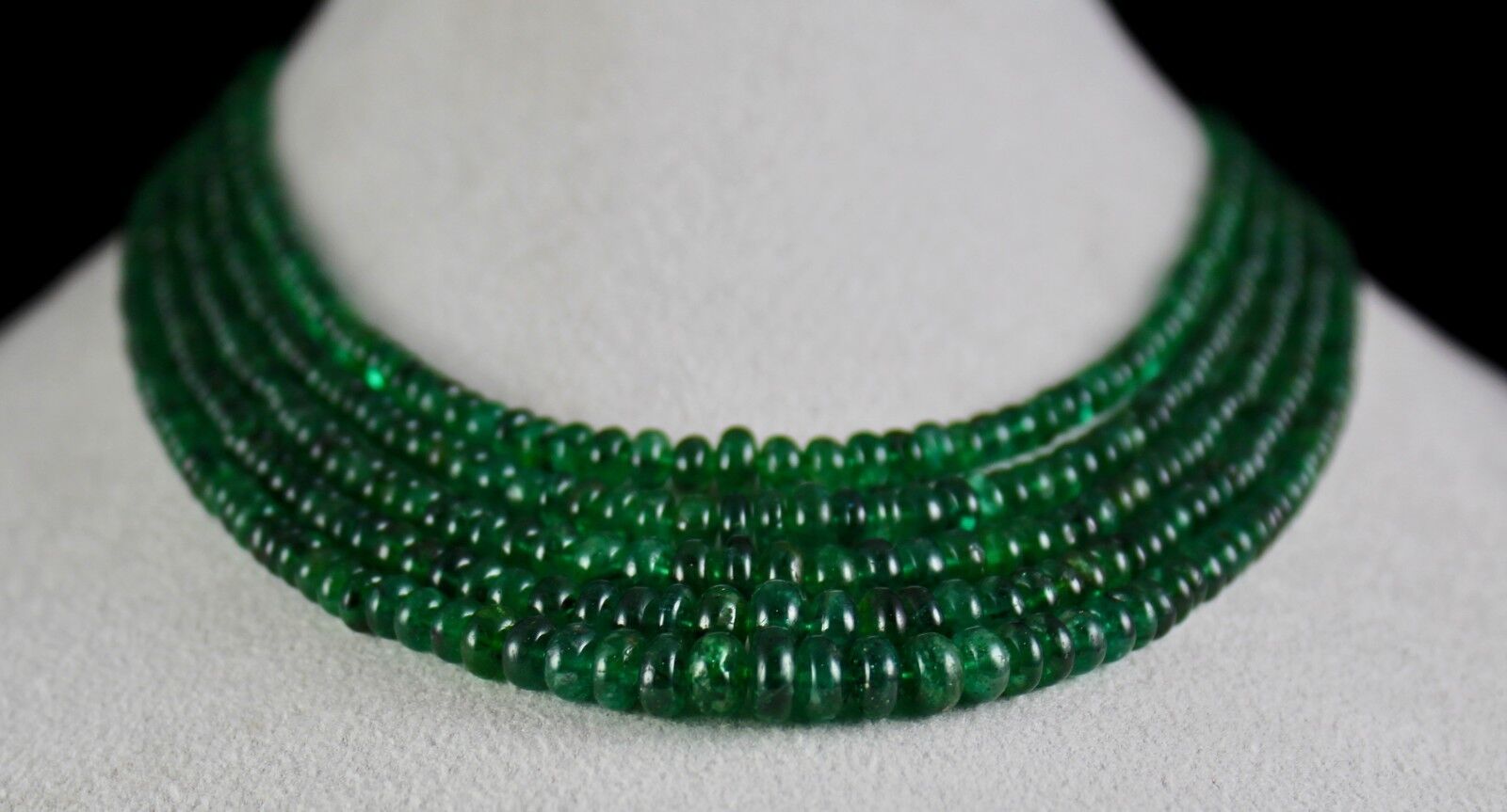 NATURAL UNHEAT EMERALD BEADS ROUND  5 LINE 386 CARATS GEMSTONE LADIES NECKLACE 