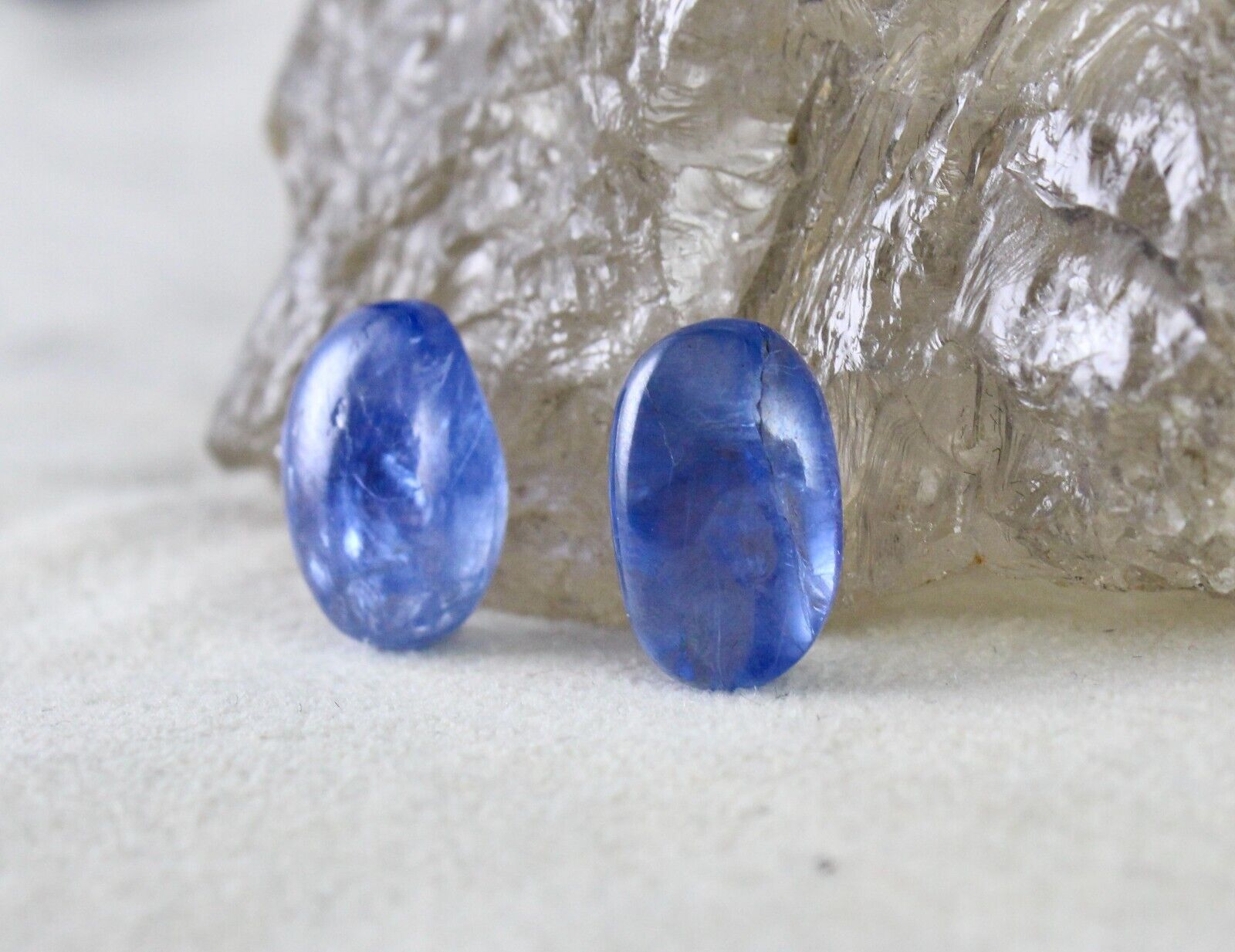 NATURAL BURMESE BLUE SAPPHIRE 15.54 CT LONG OVAL CABOCHON GEMSTONE PAIR EARRING