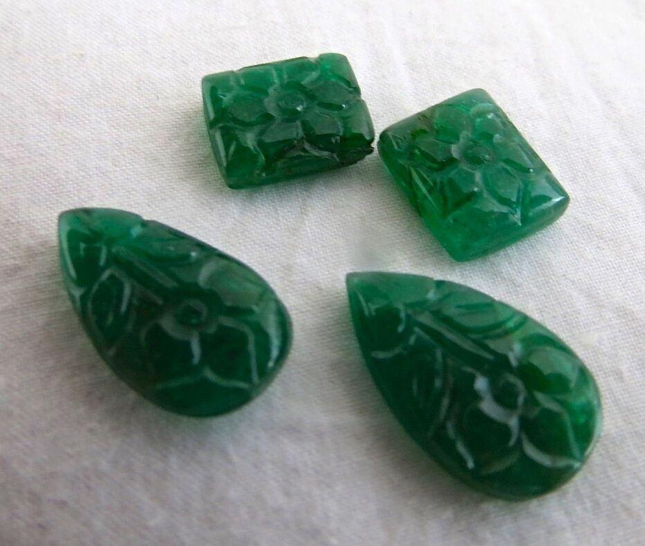 NATURAL ZAMBIAN EMERALD CARVED SQUARE PEAR 4 PCS 20 CARATS GEMSTONE FOR EARRING