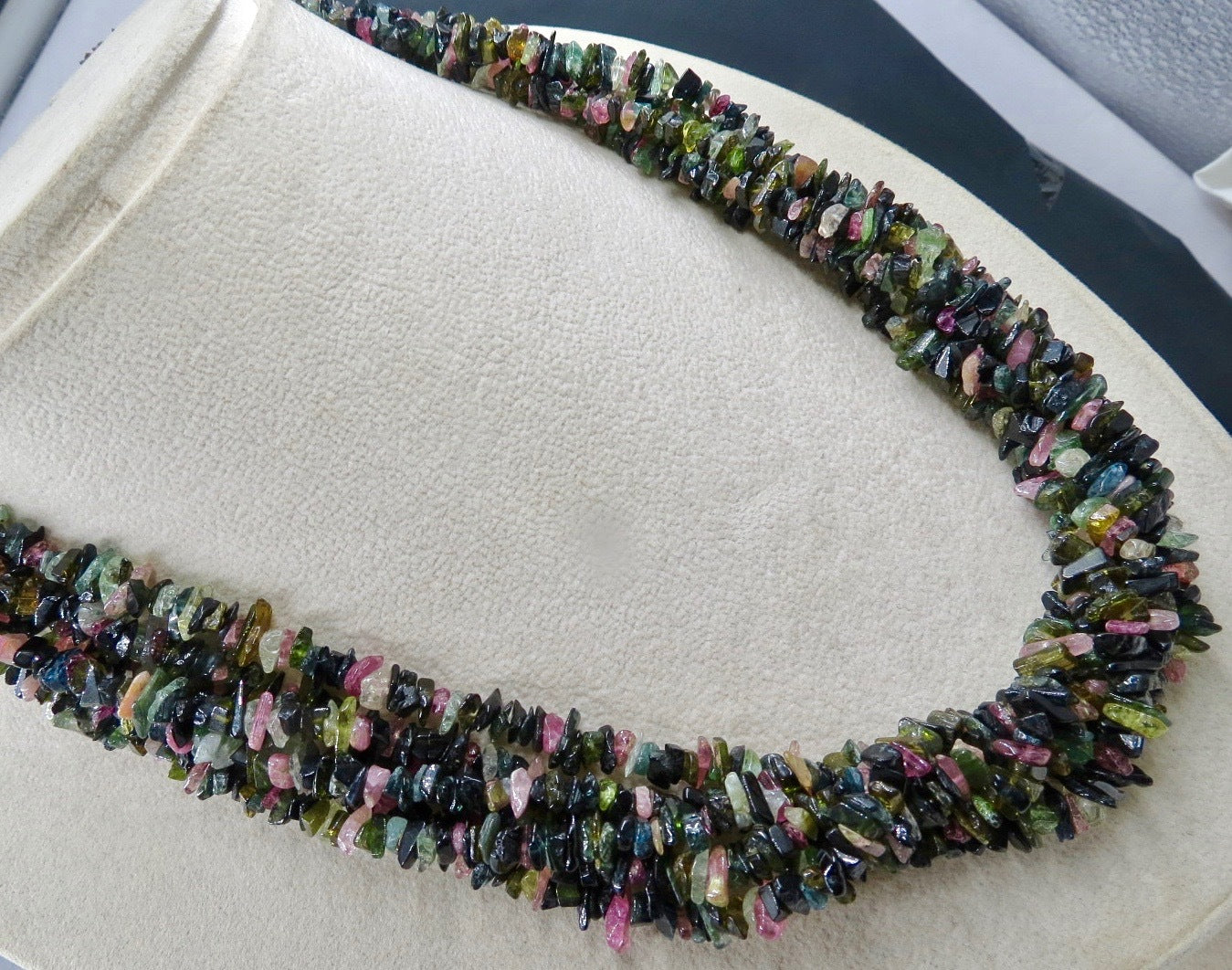 Natural Multi Tourmaline 728 Ct Bead Necklace 20 Inches Sterling Silver