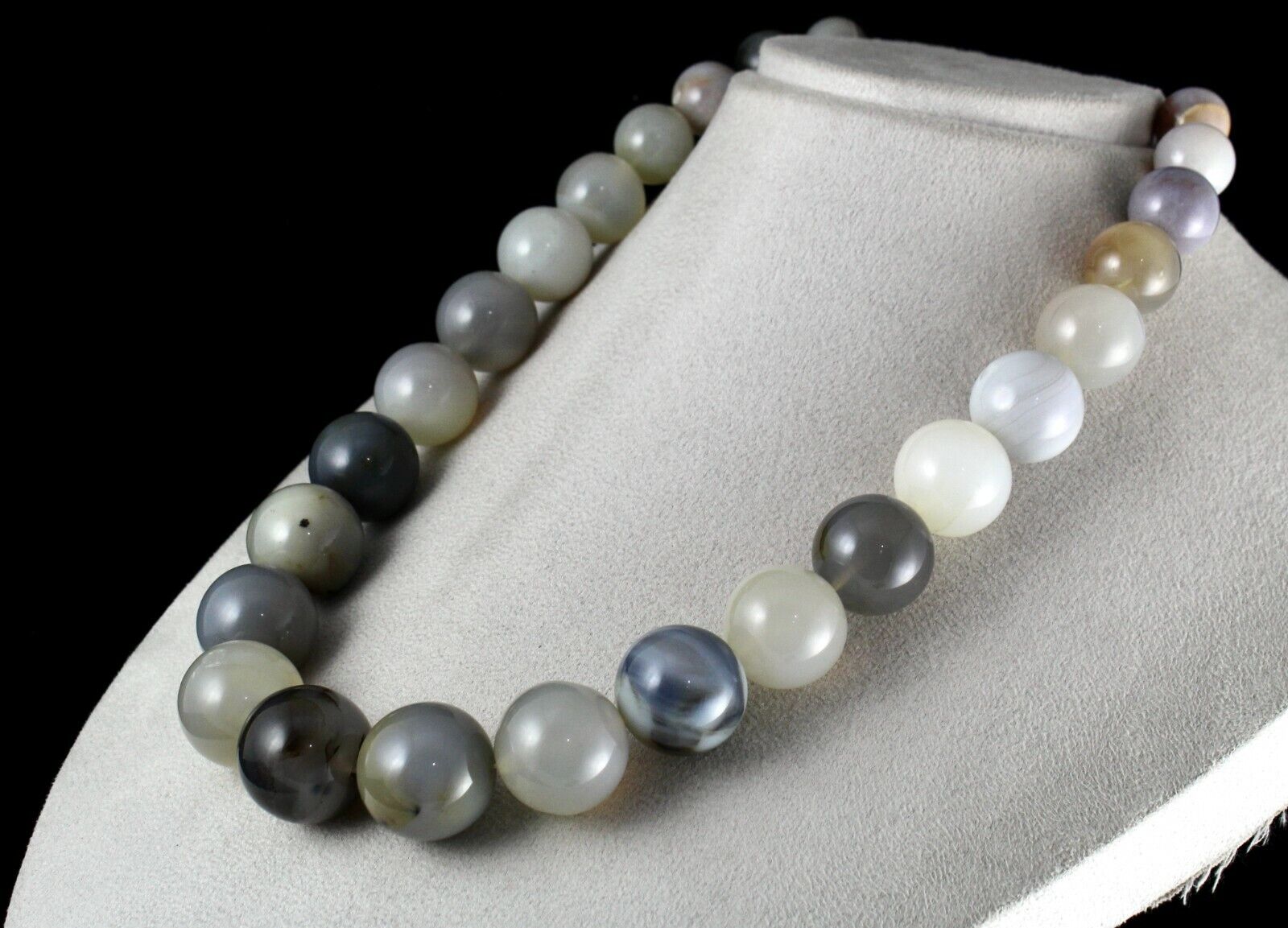 Big Natural Agate Beads Multi Round 1 Line 1562 Carats Gemstone Silver Necklace