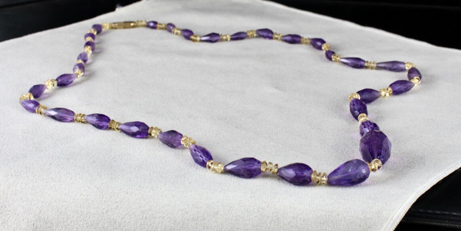 NATURAL CITRINE AMETHYST BEADS FACETED PEAR 232 CARATS GEMSTONE FASHION NECKLACE