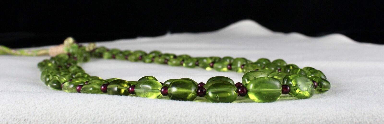 Natural Peridot Garnet Beaded Cabochon 3 Line 345 Cts Gemstone Fine Necklace