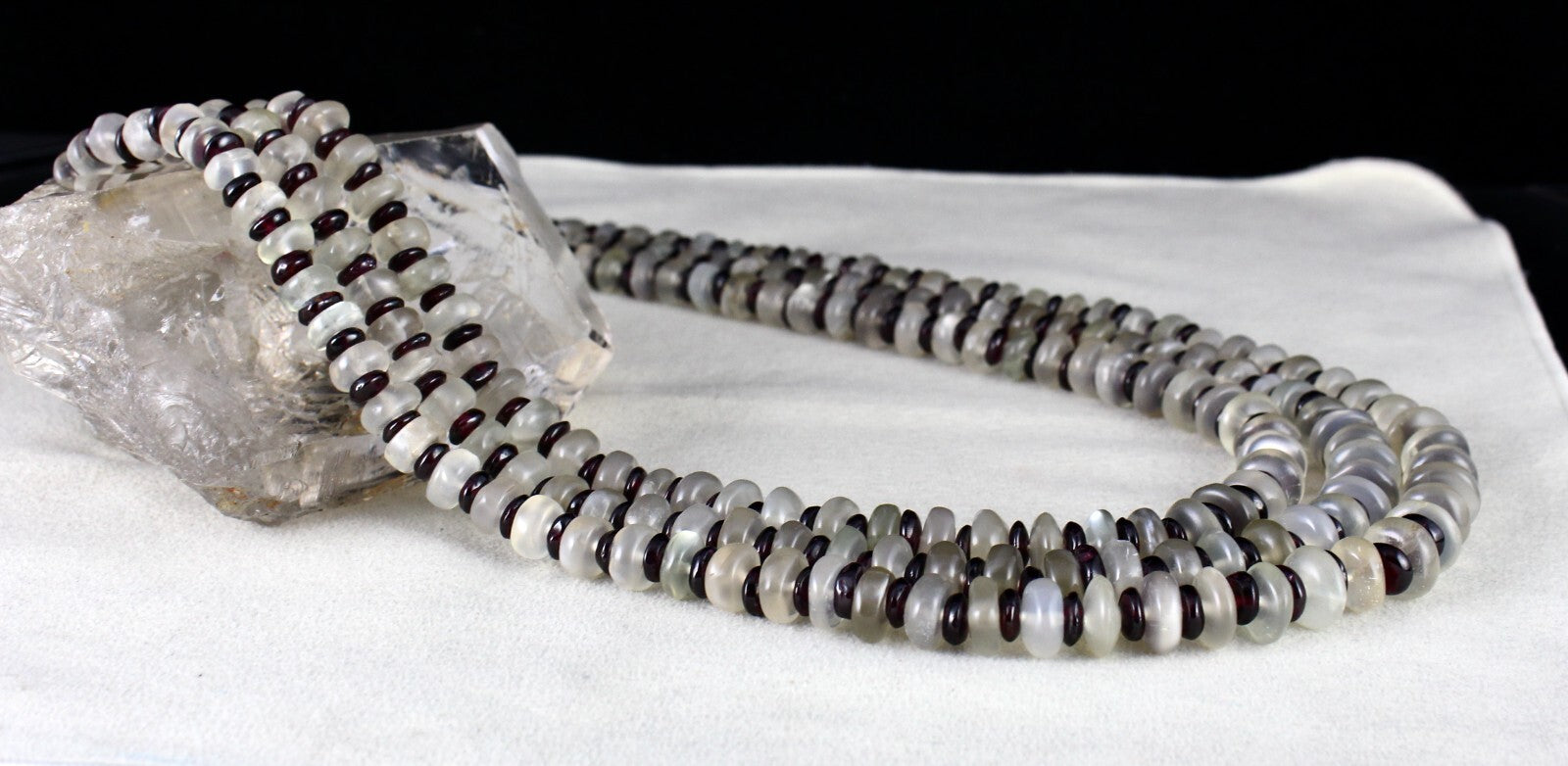Natural Moonstone Garnet 1163ct Designer Beads Gemstone Necklace 3 L