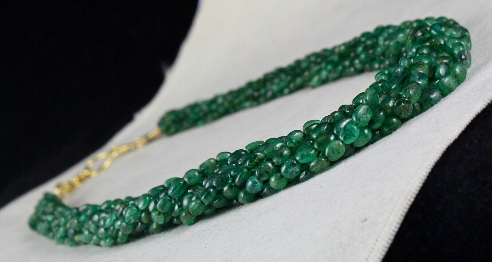 ANTIQUE OLD NATURAL EMERALD BEADS CABOCHON 11 LINE 442 CARATS PRECIOUS NECKLACE