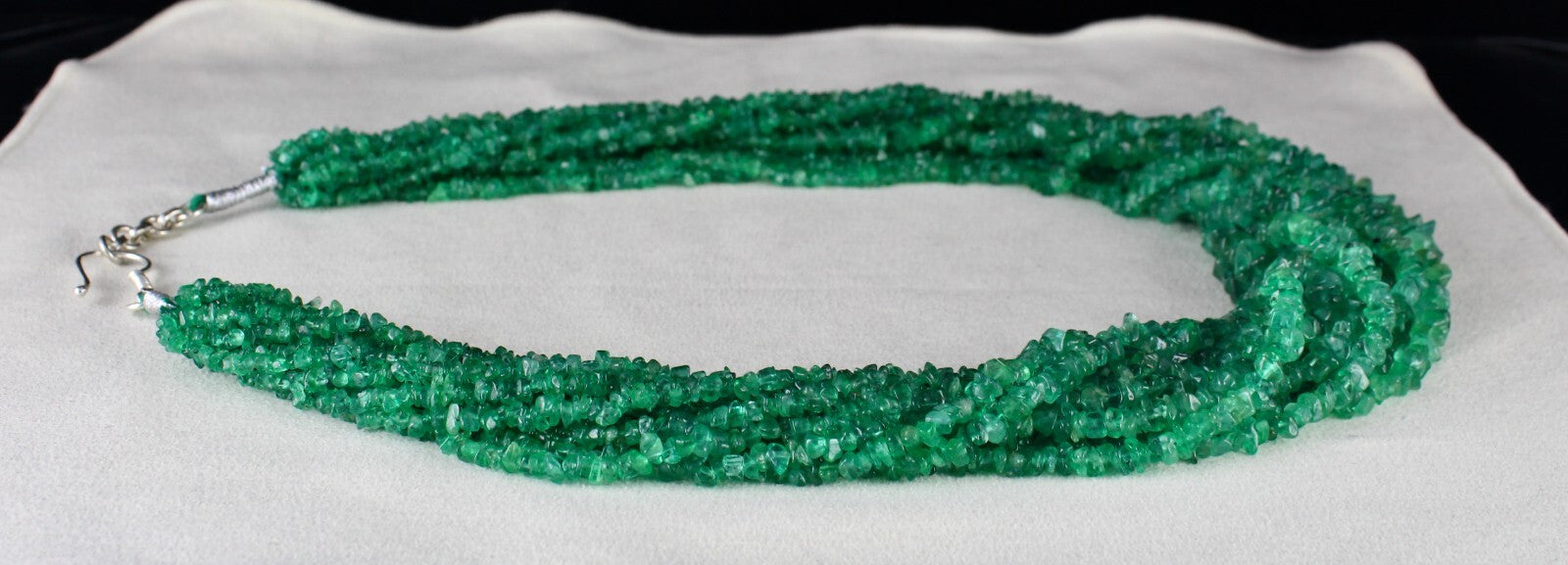 Vintage Natural Emerald Necklace 14L 890 Ct Certified Bead Gemstone Silver Clasp