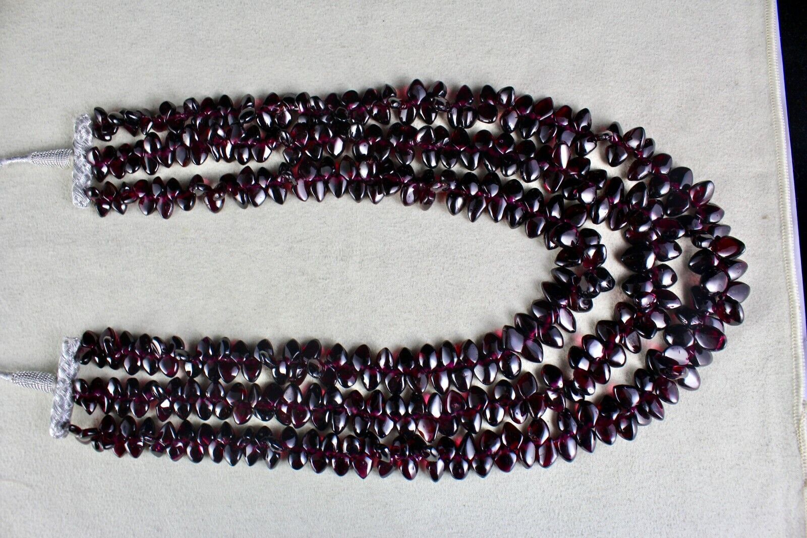 NATURAL PINK GARNET BEADS FANCY DROPS 3 LINE 1062 CARATS GEMSTONE FINE NECKLACE