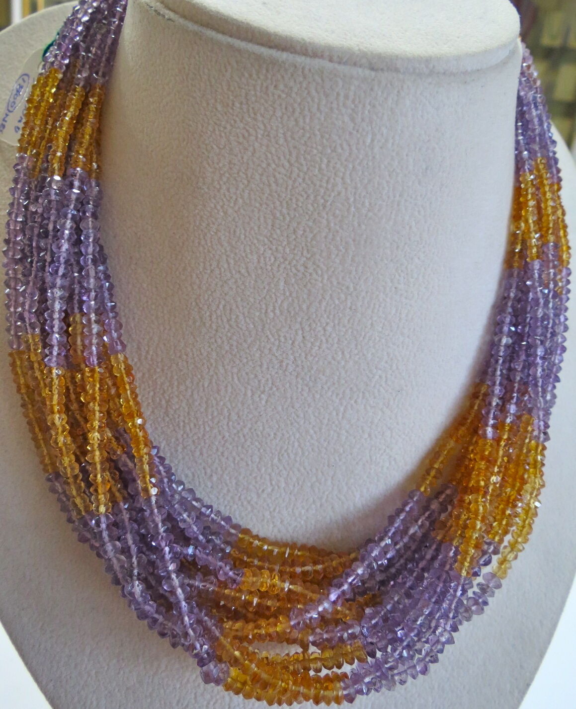 Natural Citrine Amethyst Beads Faceted Round 15L 665 Ct Gemstone Silver Necklace