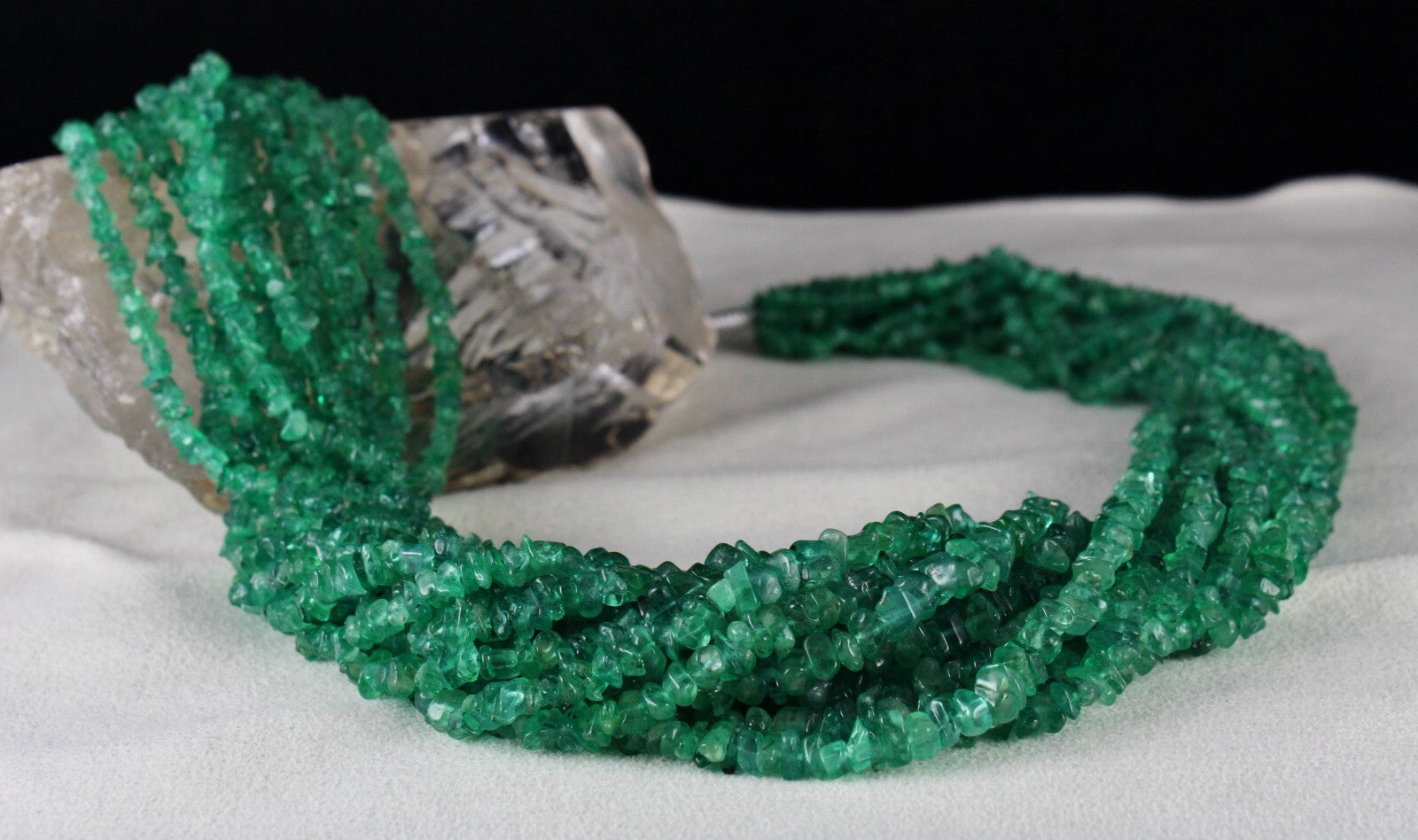 Vintage Natural Emerald Necklace 14L 890 Ct Certified Bead Gemstone Silver Clasp