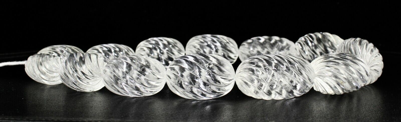 NATURAL WHITE ROCK CRYSTAL QUARTZ CARVED OVAL BEADS 13 PCS 3725 CARATS GEMSTONE