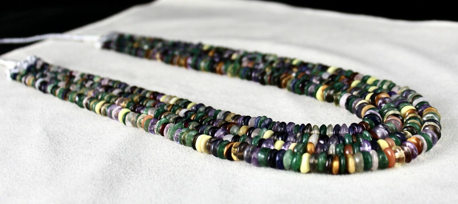 OLD NATURAL MULTI SEMI PRECIOUS BEADS BUTTON 4 LINE 660 CARATS GEMSTONE NECKLACE