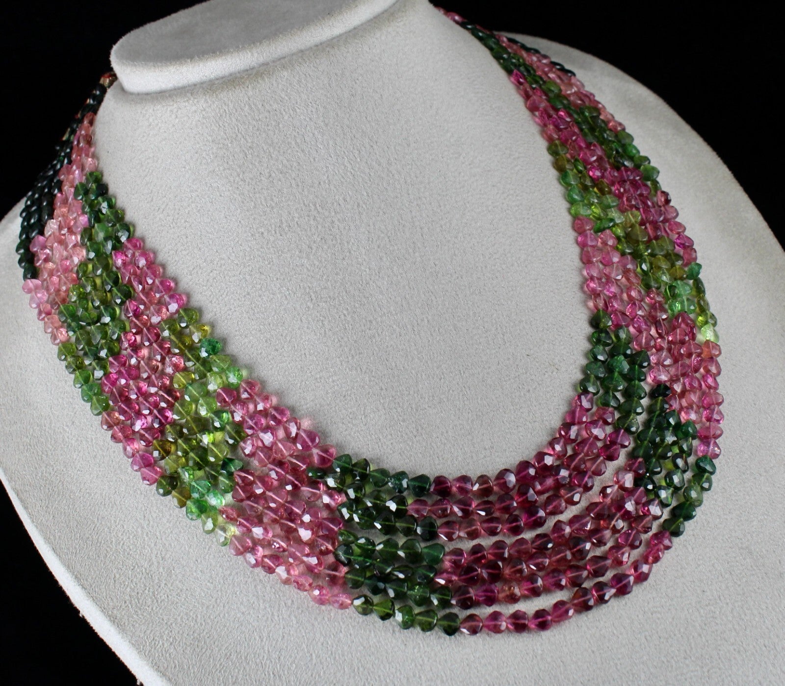 Certified Natural Multi Tourmaline 442 Carats Faceted Heart Necklace For Women