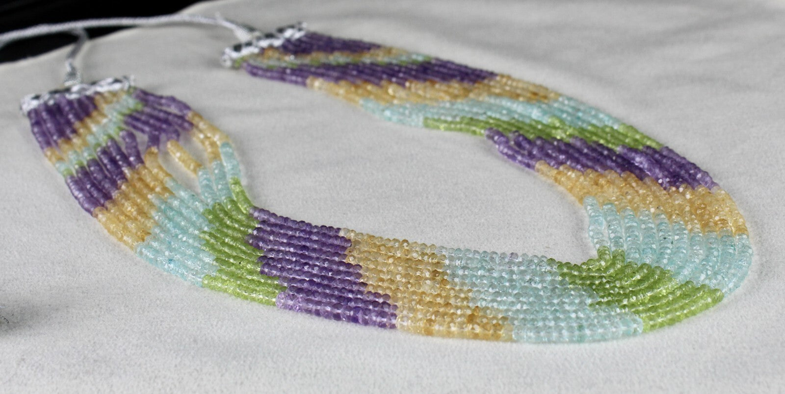 Multi Colour Peridot Citrine Amethyst & Topaz 365ct Beads 10l Gemstone Necklace