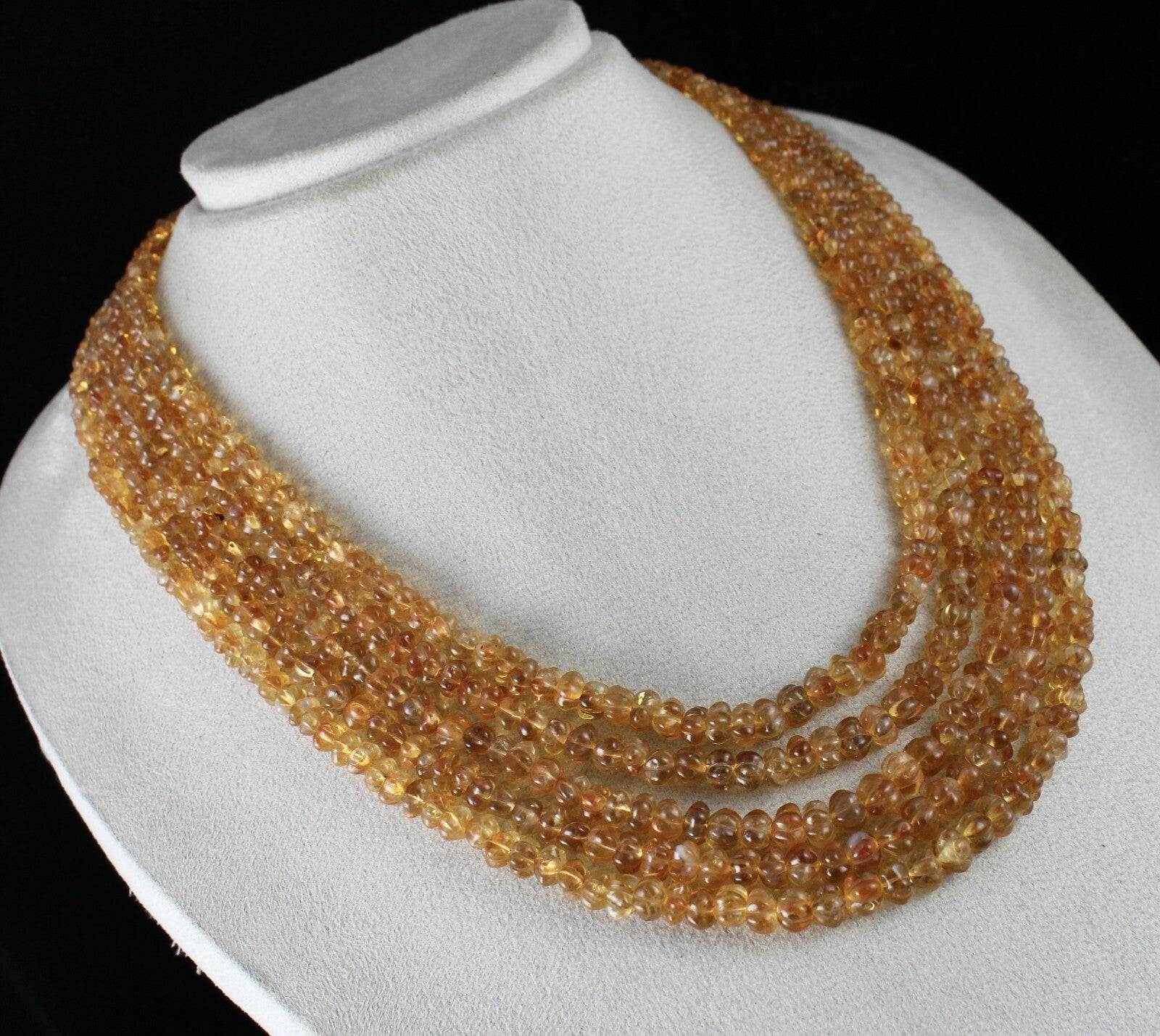 Certified Natural Yellow Citrine 675 Ct Carved Melon Gemstone Necklace