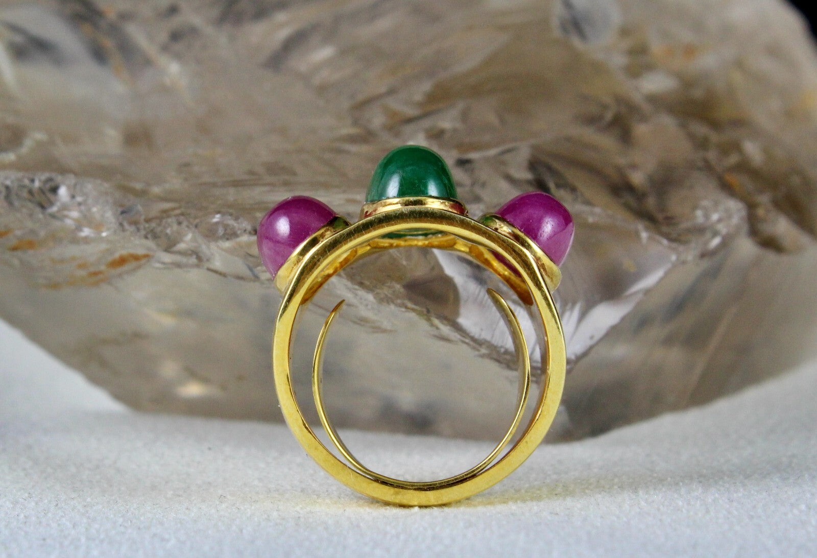 Certified Antique Natural Emerald Ruby 10ct Cabochon Sterling Silver Ring