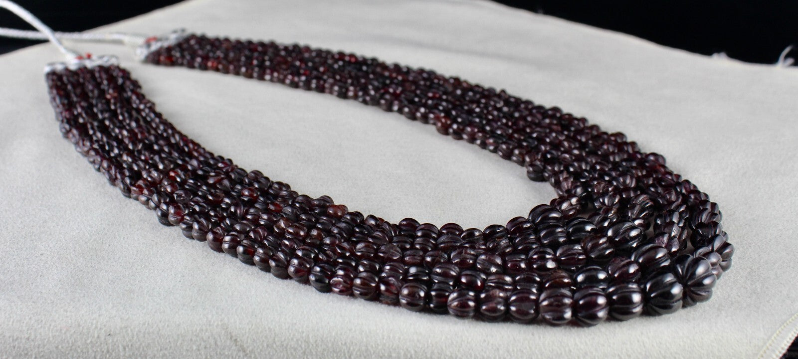 Natural Garnet 988ct Carved Melon Beads Antique Gemstone Necklace