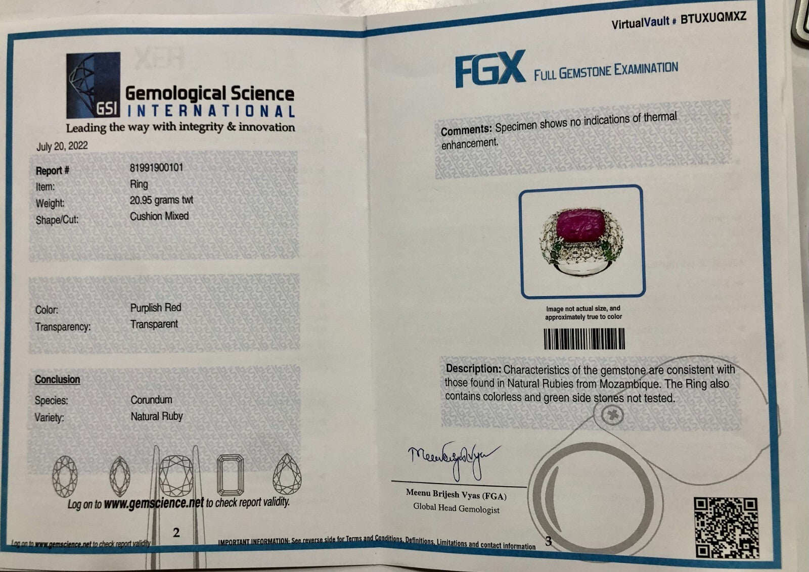 Certified Natural Ruby 104.75ct Cushion Natural Diamond Emerald 18k Gold Ring