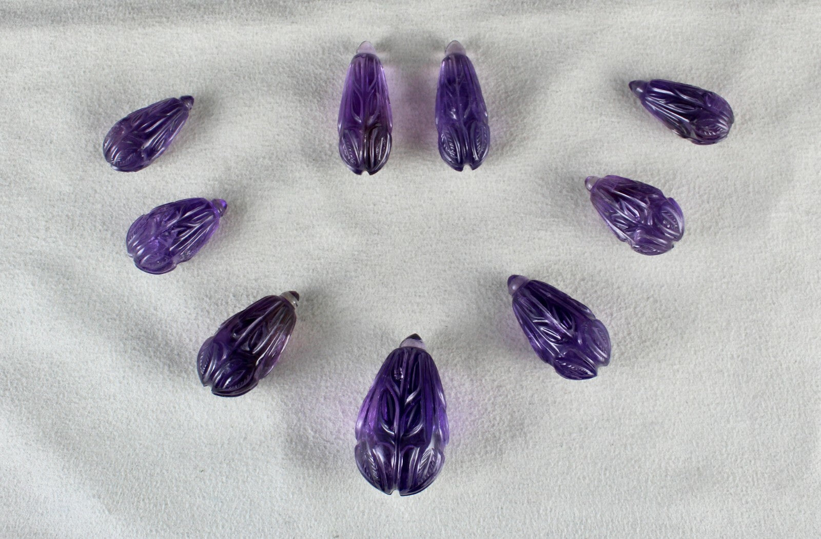 Certified Natural Amethyst Carved Drops 9 Pcs 408 Ct Loose Gemstone Set