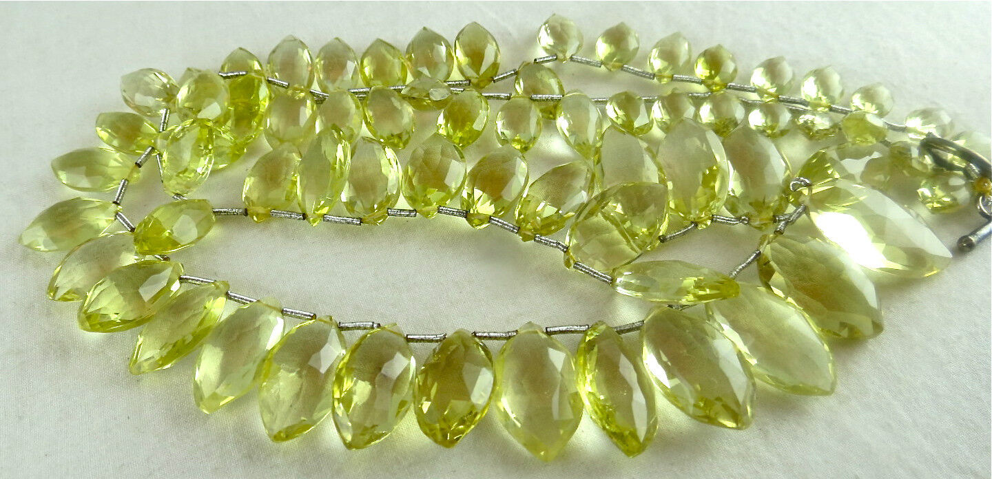 NATURAL LEMON QUARTZ BEADS FACETED TEAR DROPS 272 CTS GEMSTONE SILVER NECKLACE